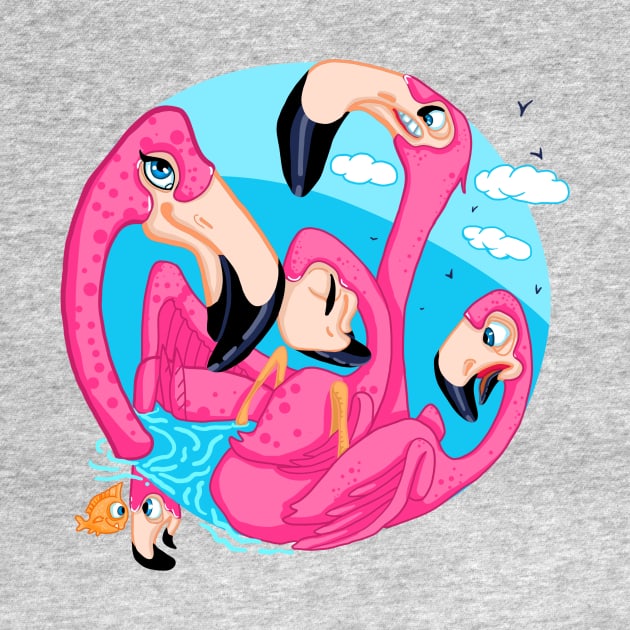 Crazy  pink family flamingo by Olena Dosch